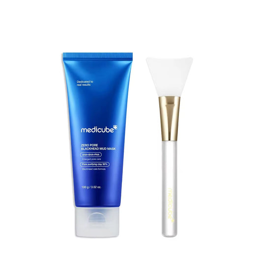 Medicube Home Care Duo for Flawless Skin: Zero Pore Blackhead Mud Facial Mask and Zero Foam Cleanser Free Brush