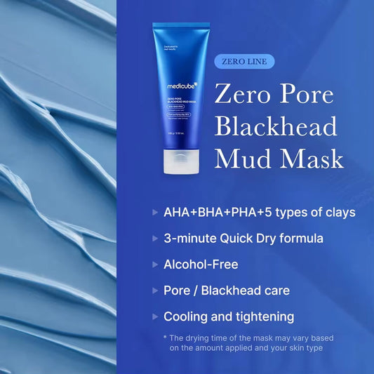 Medicube Home Care Duo for Flawless Skin: Zero Pore Blackhead Mud Facial Mask and Zero Foam Cleanser Free Brush
