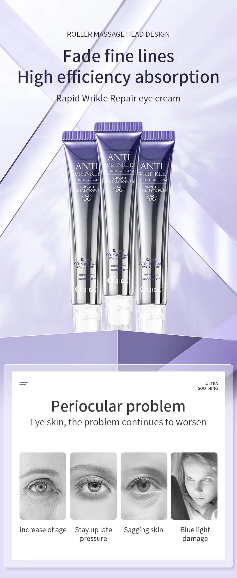 Ocheal Anti-Wrinkle Rolling Ball Eye Cream Herbal Ingredients for All Skin Types-Moisturizing Hydrating Eye Essence Reduces Eye